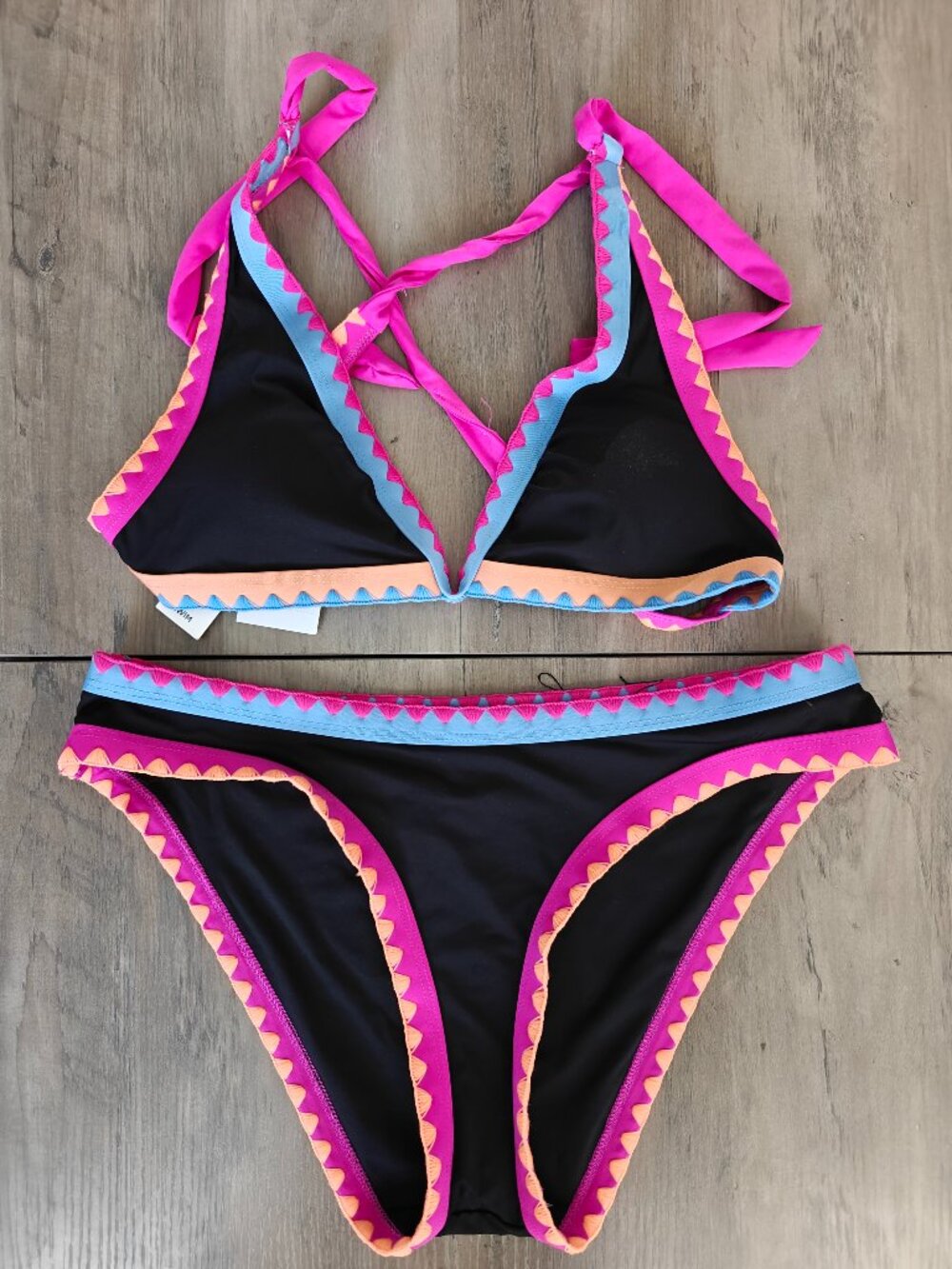 Lucky Brand Avila Colorblock Triangle Bikini - Hot Pink & Black